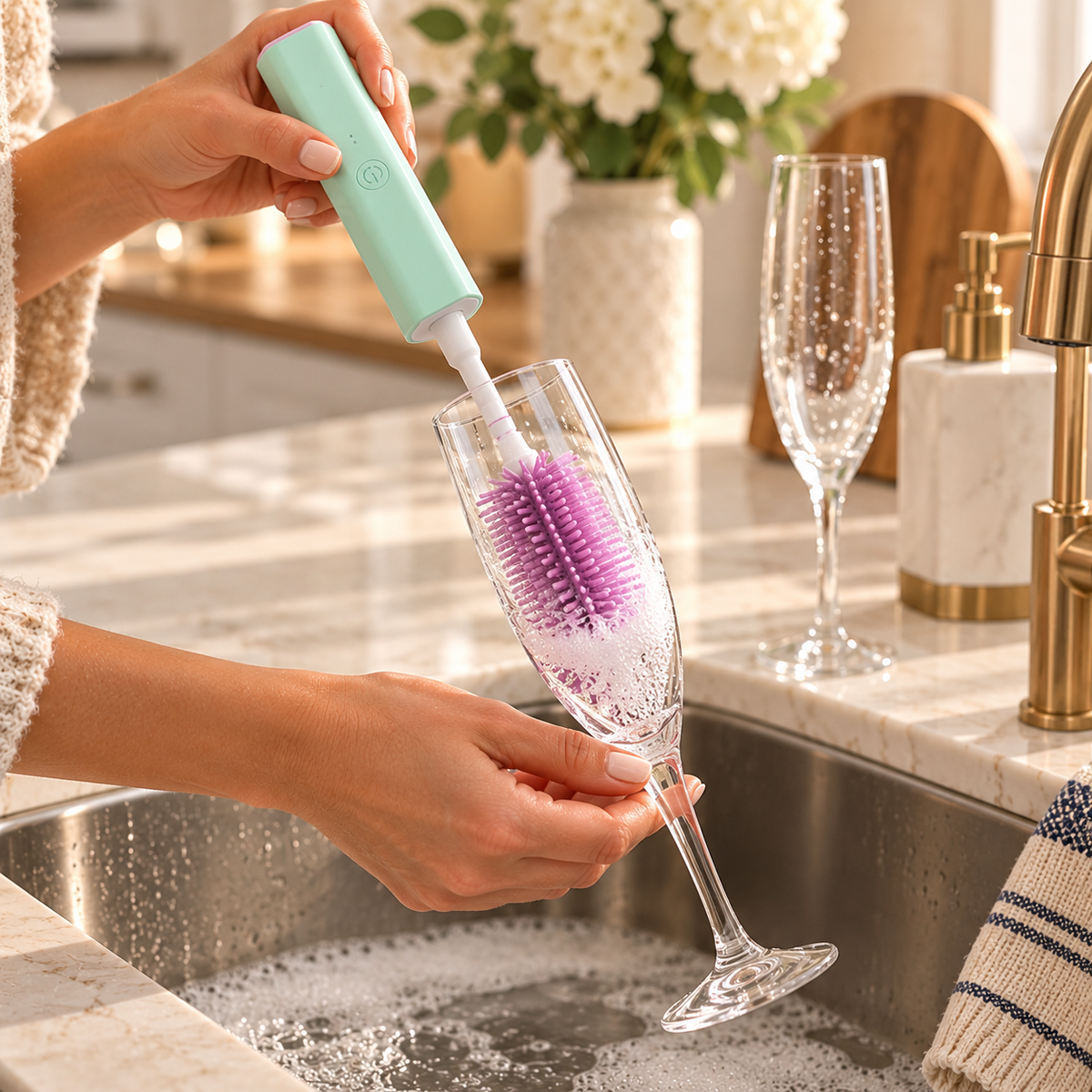 Brosse à bouteille électrique rechargeable à 360°