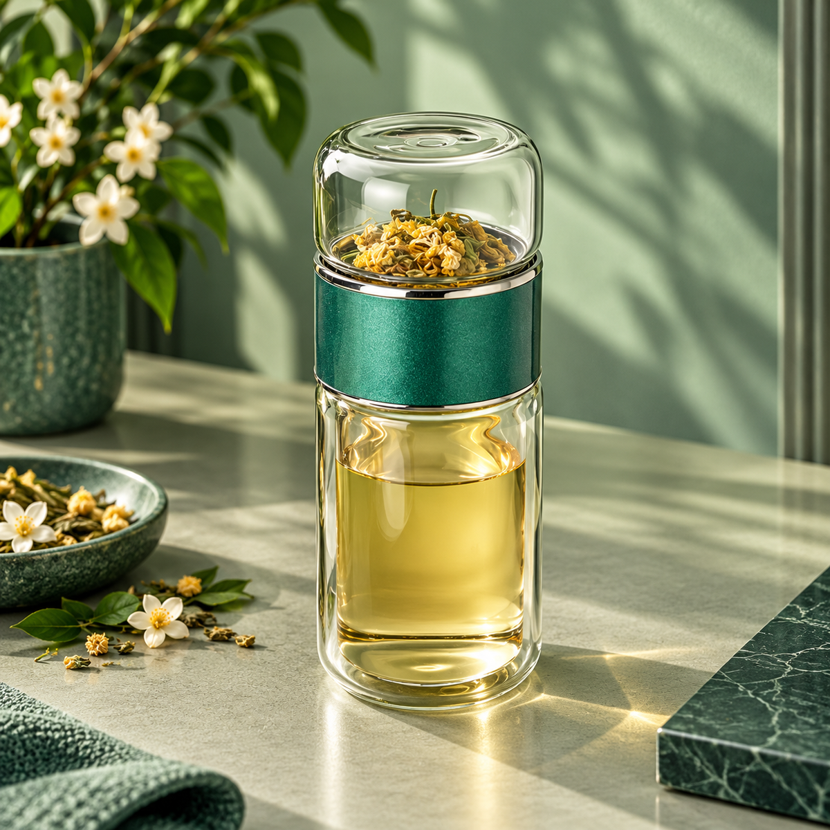 Double-Walled Glass Infuser Tea Cup