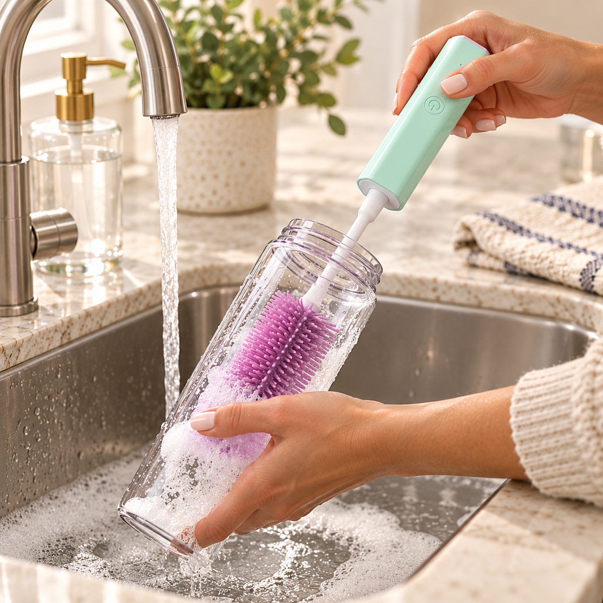 Brosse à bouteille électrique rechargeable à 360°